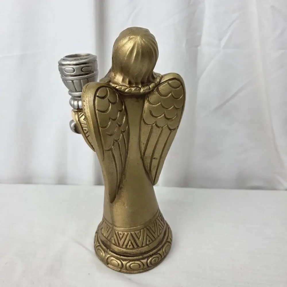 Mid Century Christmas Angel Candle Holder 1960s Gold Holy Hark Herald Sing